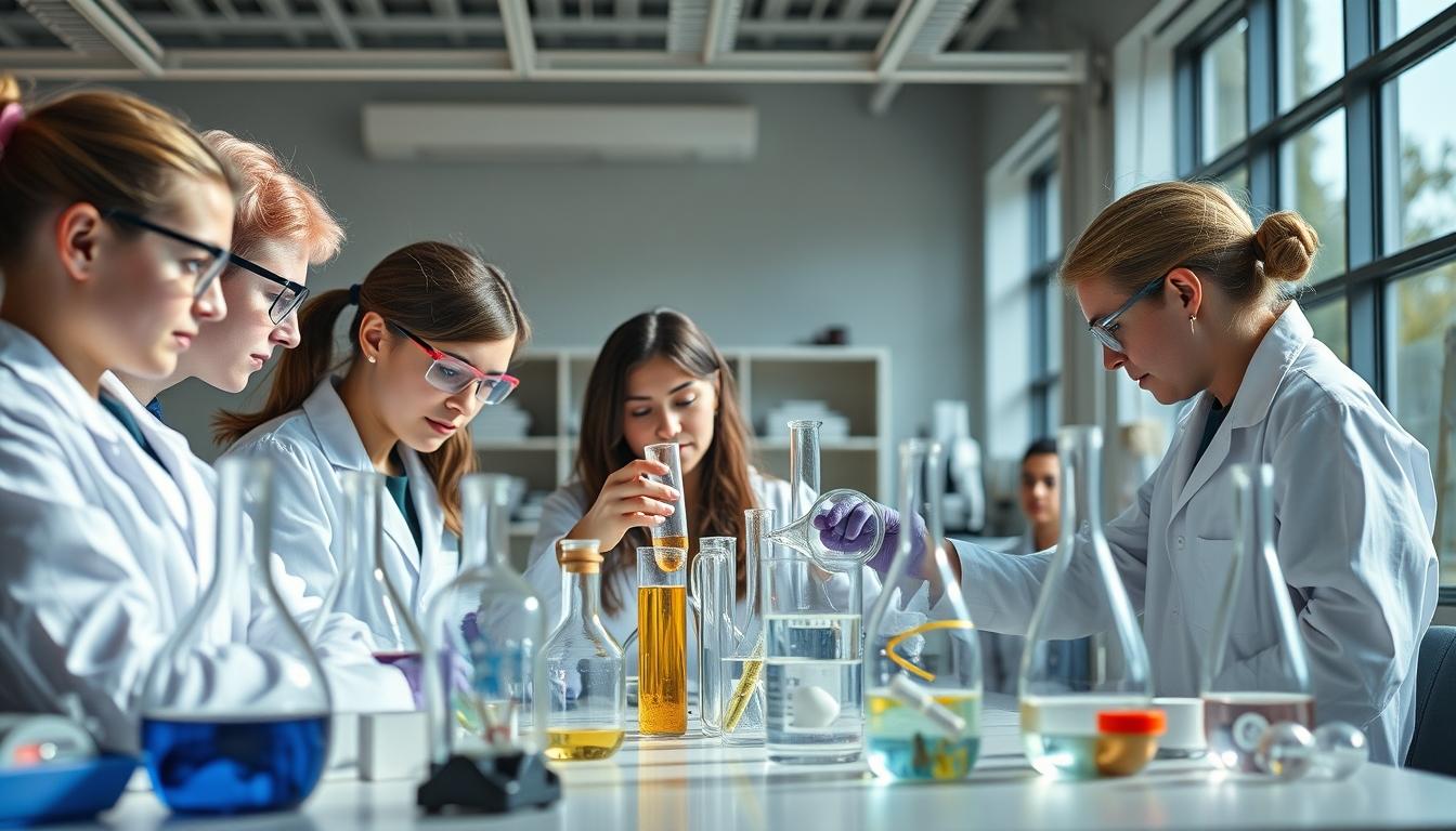 Students working in research laboratory